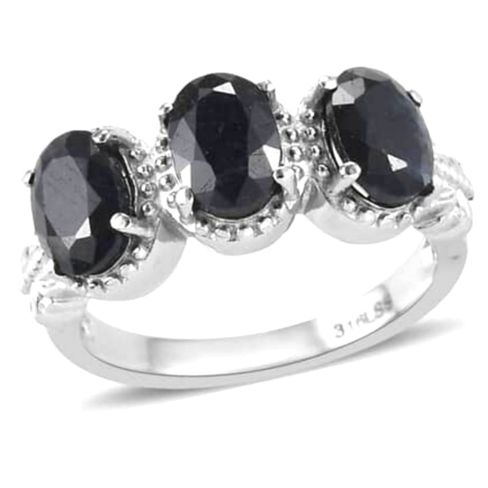 Midnight Sapphire 3 stone Ring‎